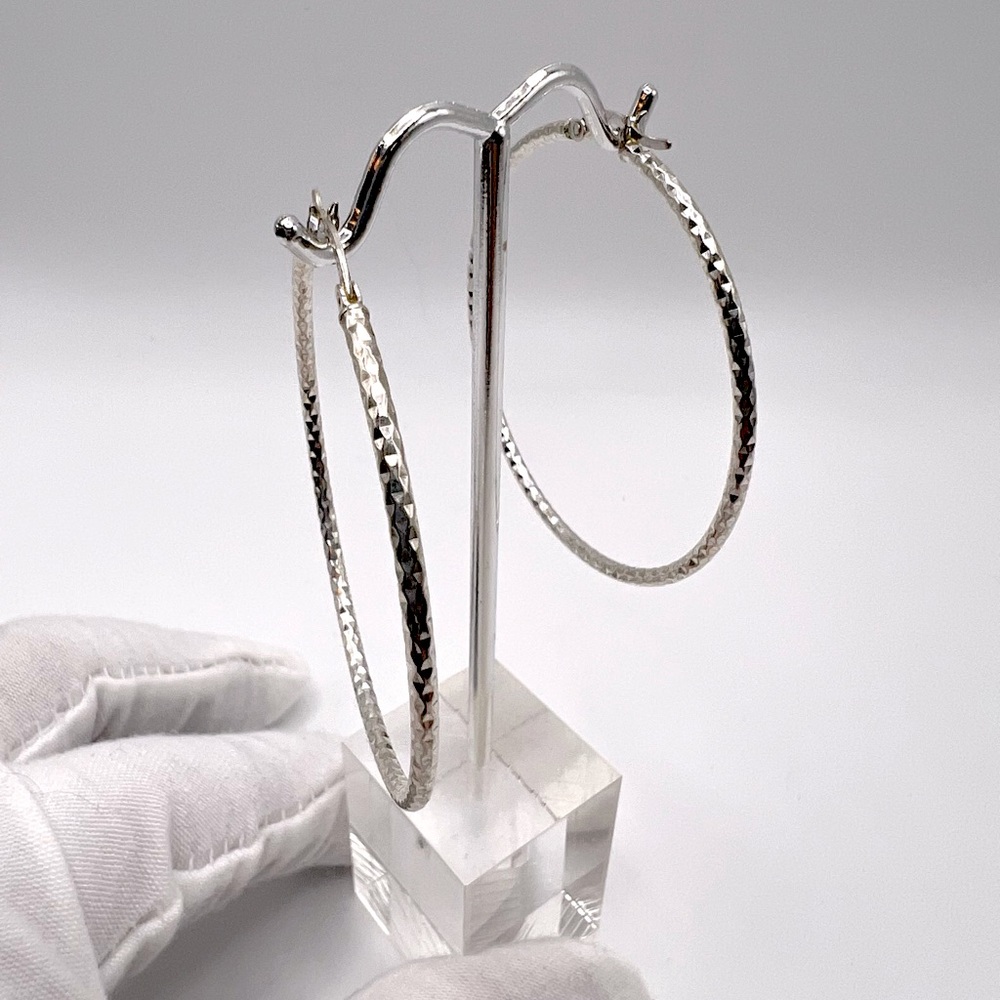 Sterling 50mm Twisted Tube Hoop Earrings - Picture 4 of 13